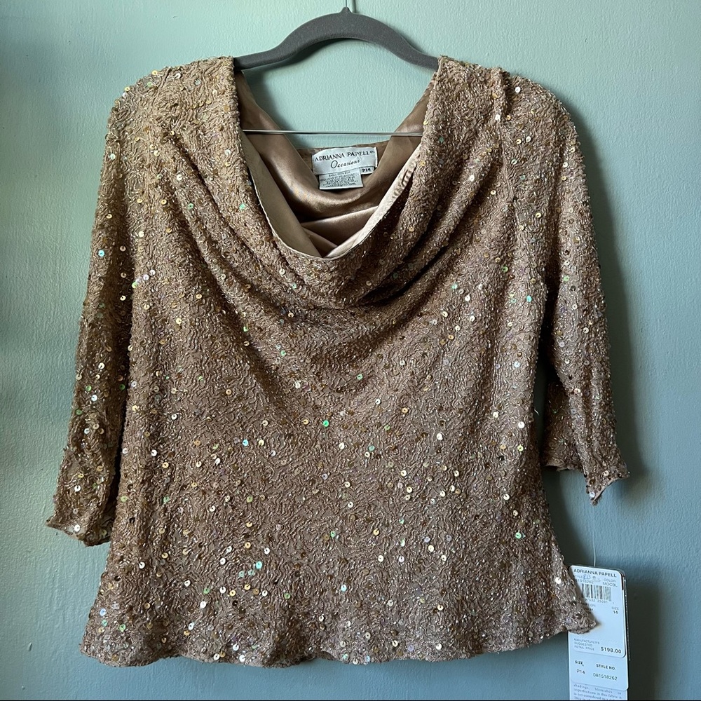 Adrianna Papello occasions women Sequin and beaded cowl neck top  size 14